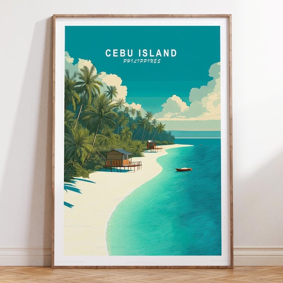 Cebu Island Beach Palms And Stilt Huts Over Turquoise Water Poster