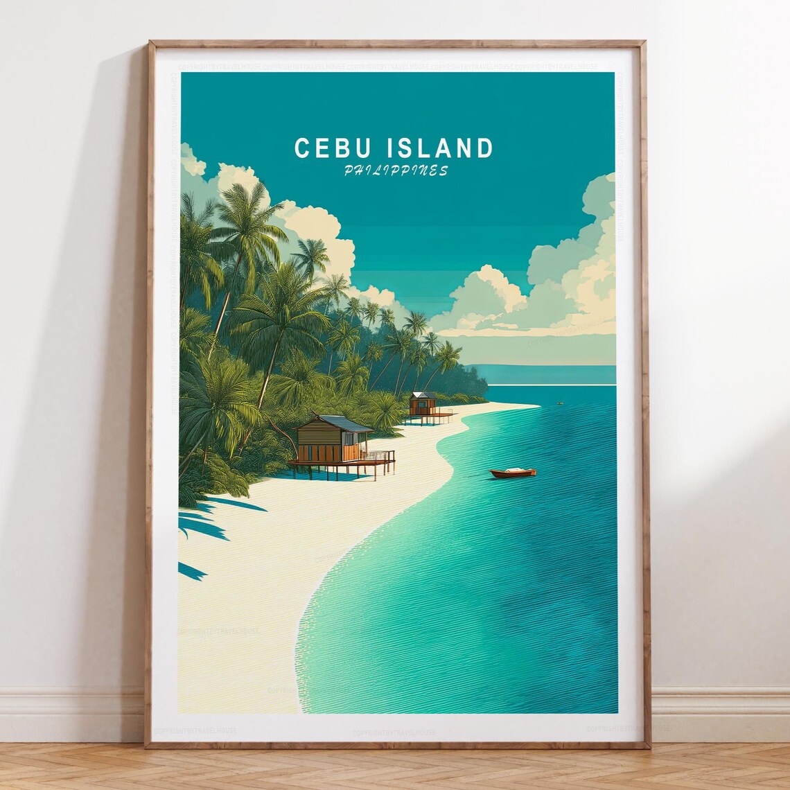 Cebu Island Beach Palms And Stilt Huts Over Turquoise Water Poster