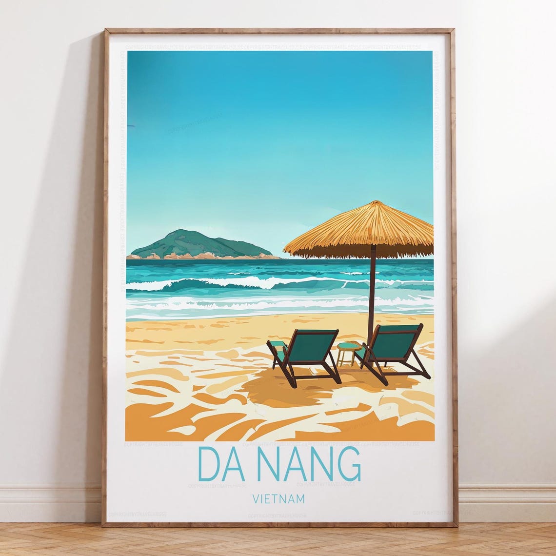 Da Nang Vietnam Beach Straw Umbrella Ocean Waves Travel Poster