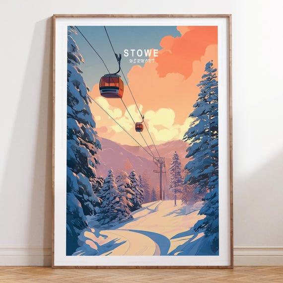 Stowe Ski Print Vermont Winter Poster Travel Wall Art Minimalist Birthday Present