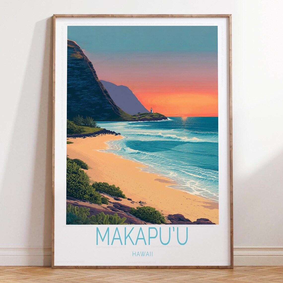 Makapu'u Hawaii Golden Sunset Over Cliff and Lighthouse Ocean View Poster