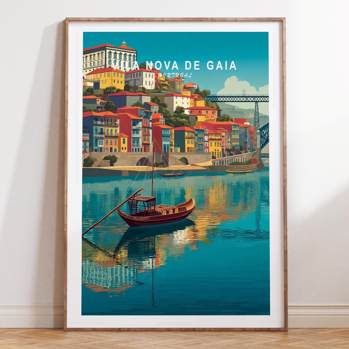 Vila Nova de Gaia Portugal Colorful Douro River Travel Poster