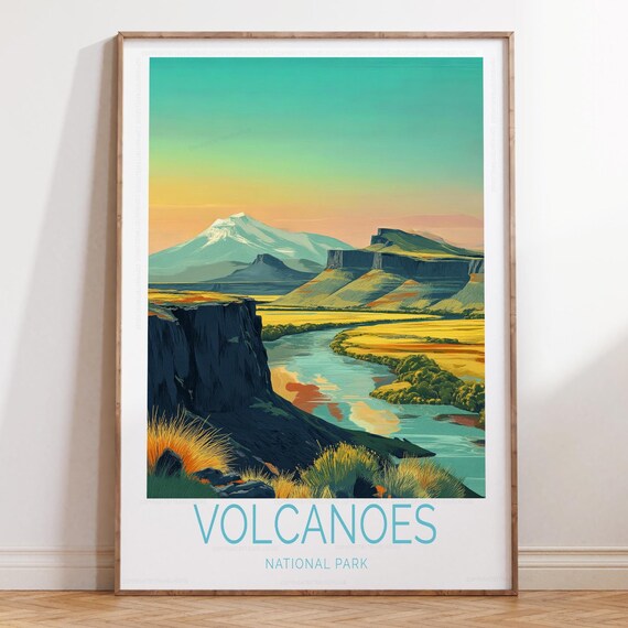 Volcanoes National Park Golden Hour River Valley Landscape Poster