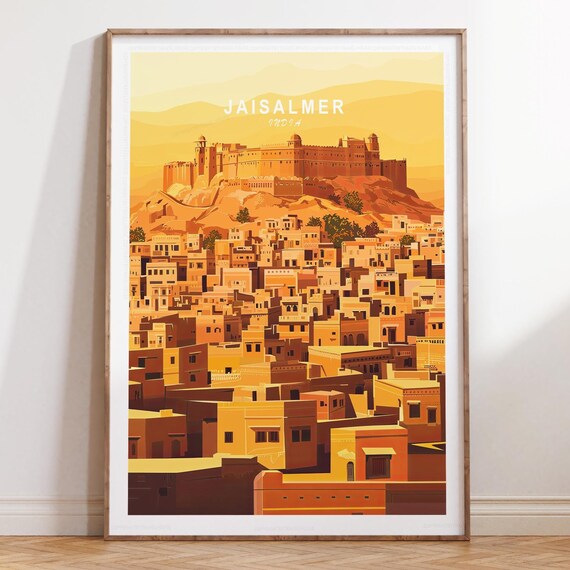 Jaisalmer India Golden City Fort Top Text Vintage Travel Wall Poster