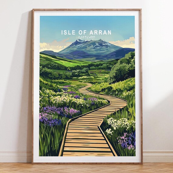 Isle Of Arran Scotland Mountain Peak Boardwalk Through Flower Fields Print