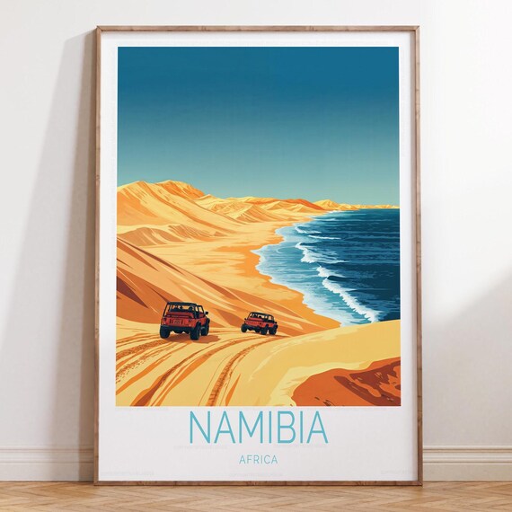 Namibia Africa Coastal Dunes Red 4x4 Adventure Travel Poster