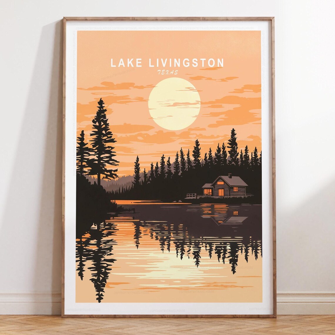 Lake Livingston Texas Big Sun Rising Over Pine Lake Cabin Poster