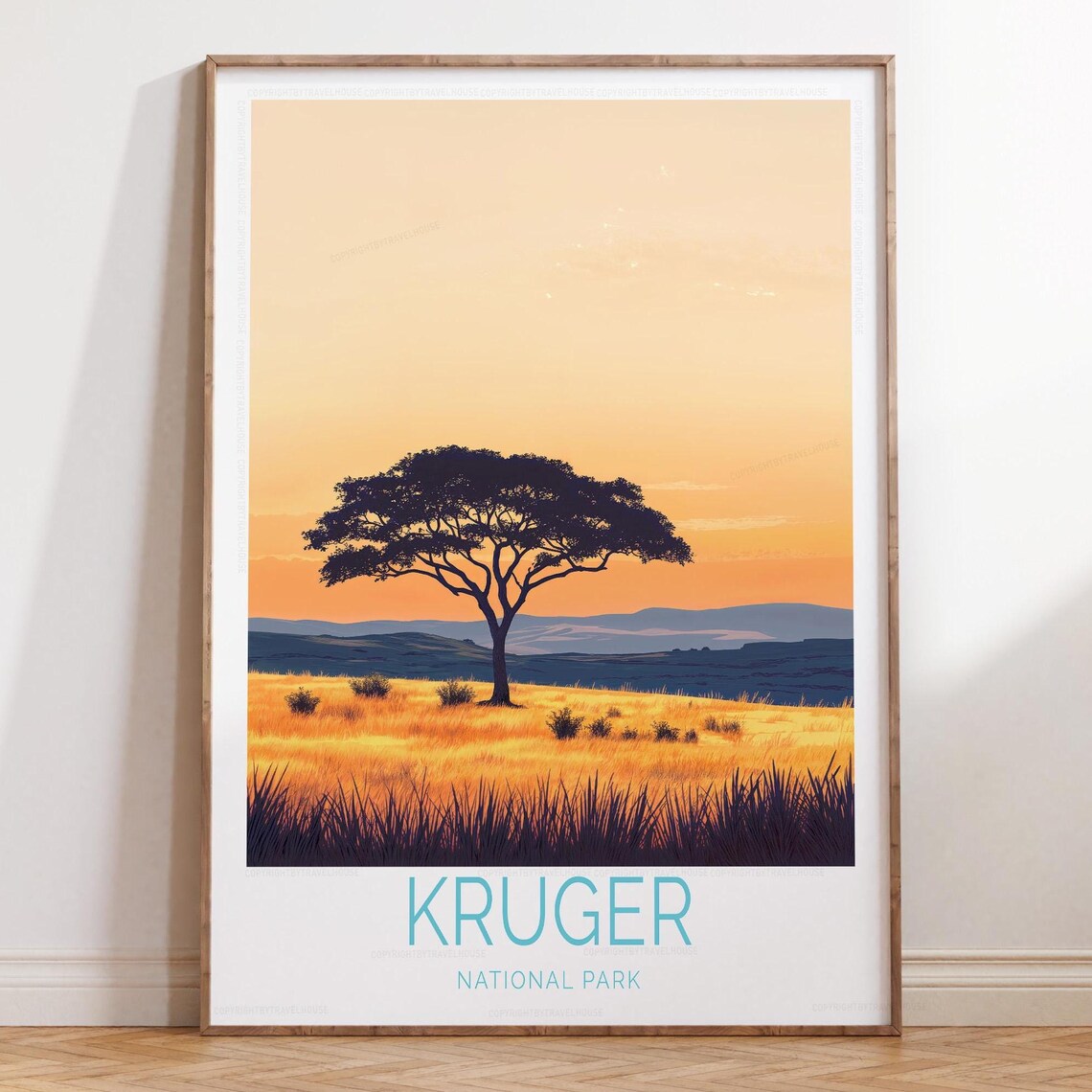 Kruger National Park Lone Acacia Tree At Sunset Safari Travel Poster