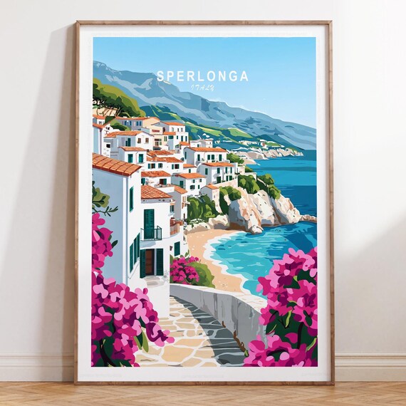 Sperlonga Italy Old Town Sea View Bougainvillea Travel Wall Art