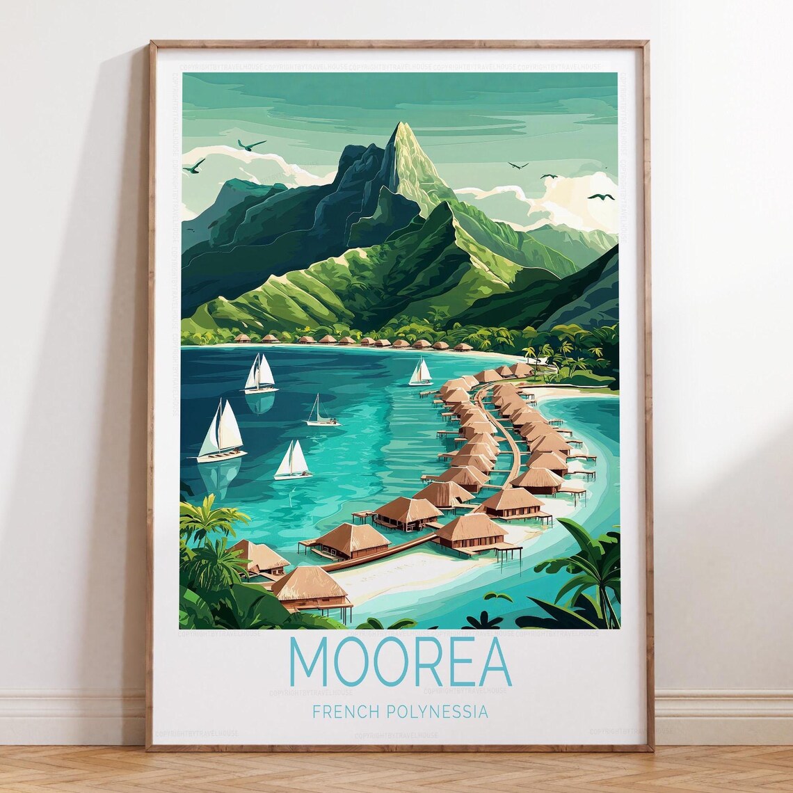 Moorea Overwater Bungalows Lagoon French Polynesia Travel Poster