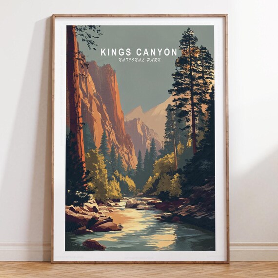 Kings Canyon National Park River Cliffs Vintage Style Poster