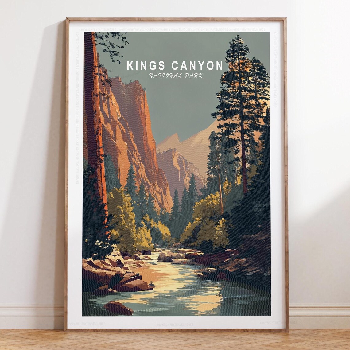 Kings Canyon National Park River Cliffs Vintage Style Poster
