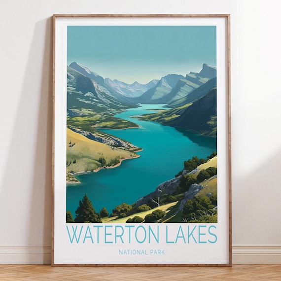 Waterton Lakes National Park Canada Turquoise Lake Mountains Travel Poster