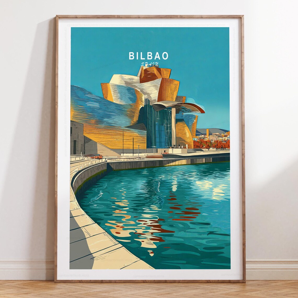 Bilbao Spain Guggenheim Museum Riverside Reflections Travel Poster