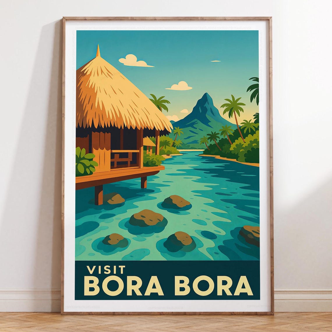Visit Bora Bora Vintage Island Overwater Hut Lagoon Travel Poster