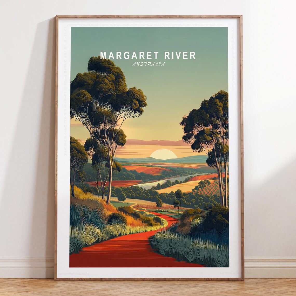 Margaret River Australia Sunset Landscape Vintage Travel Poster