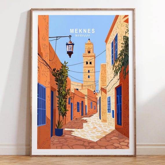 Meknes Morocco Travel Print Poster Wall Art Minimalist Wedding Present