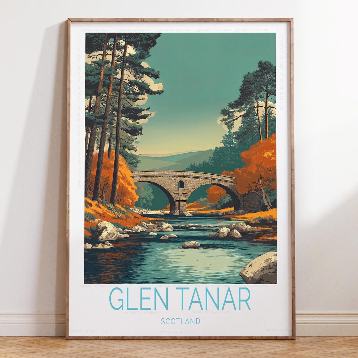 Glen Tanar Scotland Pine Forest Bridge Vintage Travel Poster