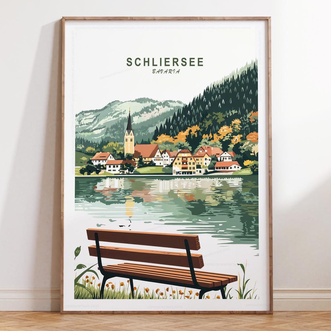 Schliersee Bavaria Mountain Lake View Wildflowers Bench Village Poster