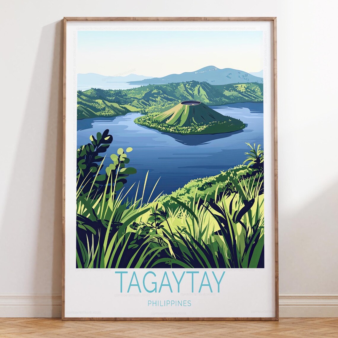 Tagaytay Philippines Taal Volcano Lake Vintage Travel Poster