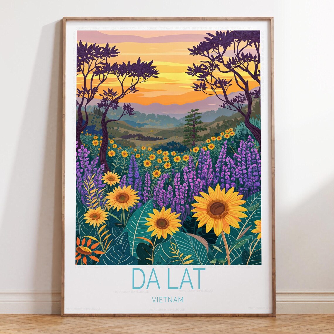 Da Lat Vietnam Flower Field Sunset Mountain Bloom Travel Poster