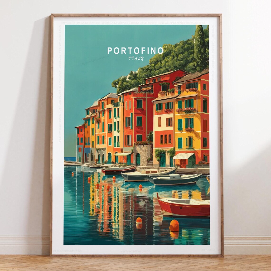 Portofino Italy Colorful Harbor Buildings Waterfront Travel Poster