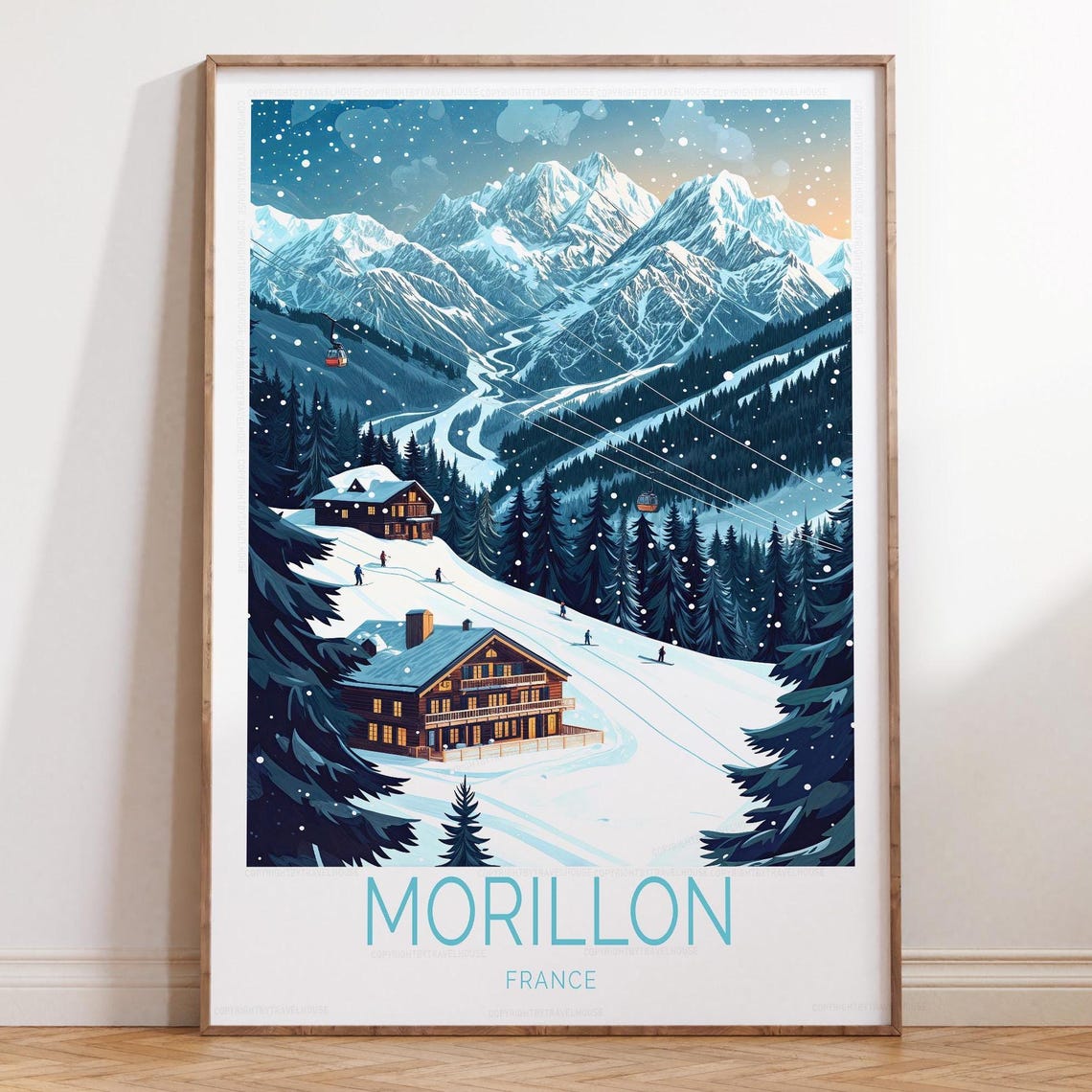 Morillon France Snowy Ski Slopes Chalet Winter Travel Poster