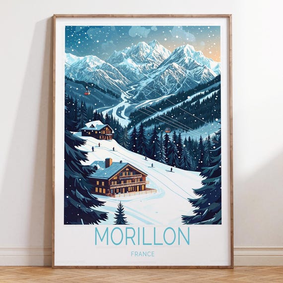 Morillon Skiing Print France Wall Art Winter Poster Custom Travel Home Decor Gifts