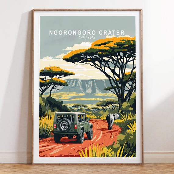 Ngorongoro Crater Travel Print Crate Tanzania Wall Art Poster Home Decor Minimalist