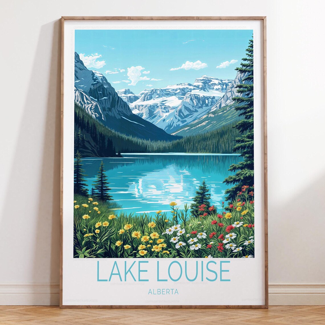 Lake Louise Alberta Turquoise Lake Wildflowers Travel Poster