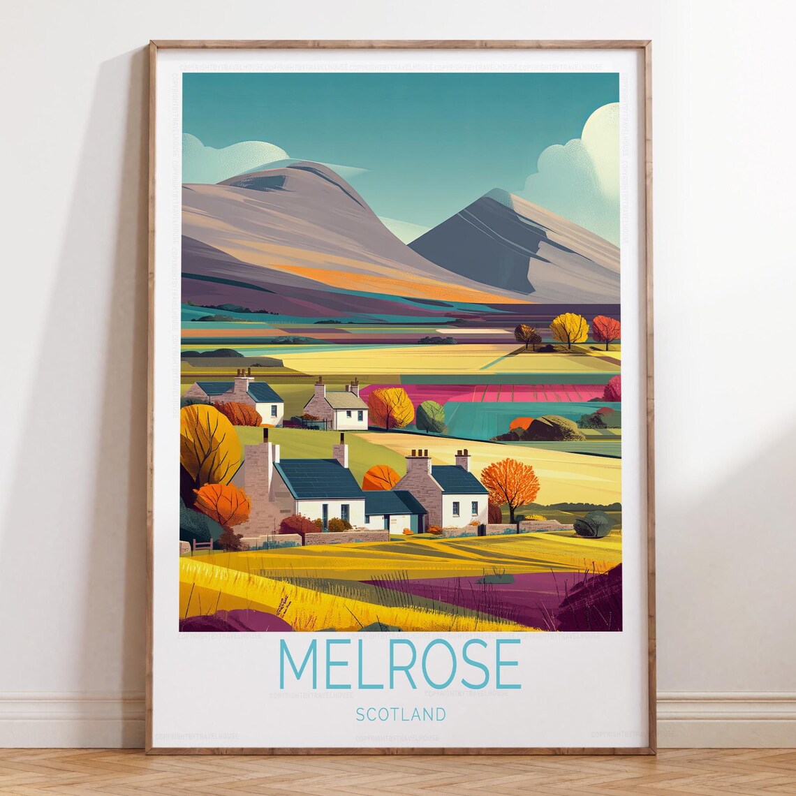 Melrose Scotland Golden Autumn Valley And Village Travel Poster