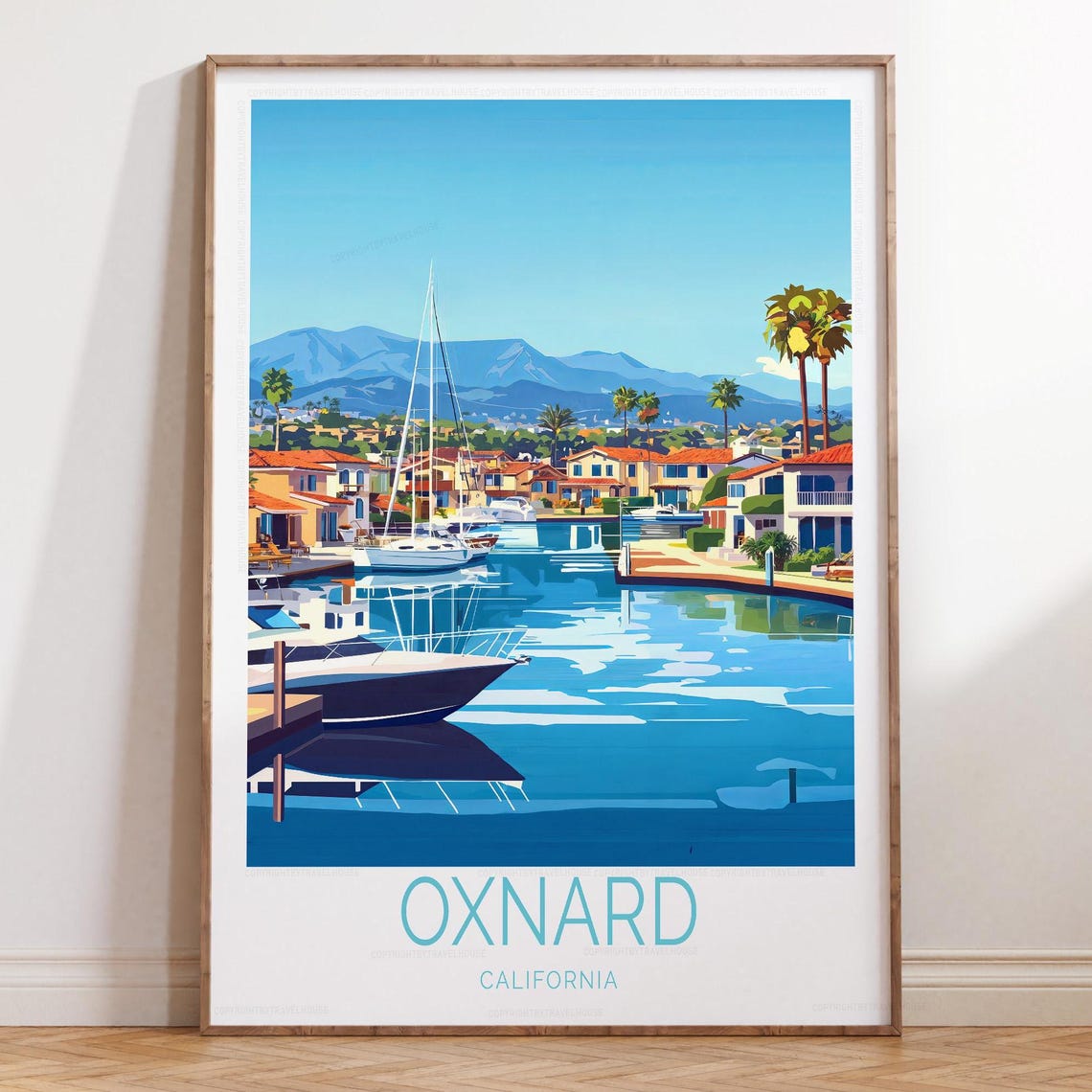 Oxnard California Harbor Yachts Boats Coastal View Travel Poster
