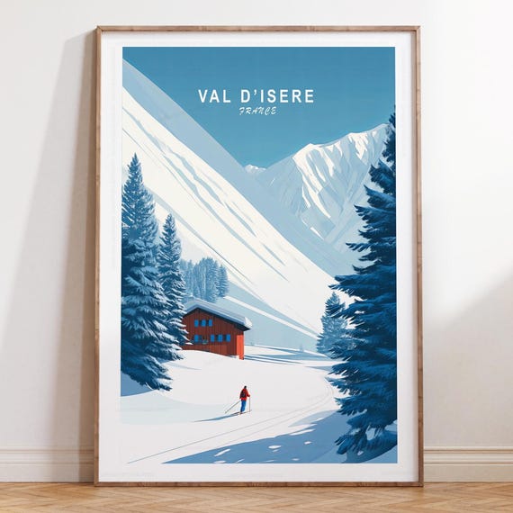 Val Disere Wall Art Print France Skiing Winter Poster Minimalist Travel Home Decor