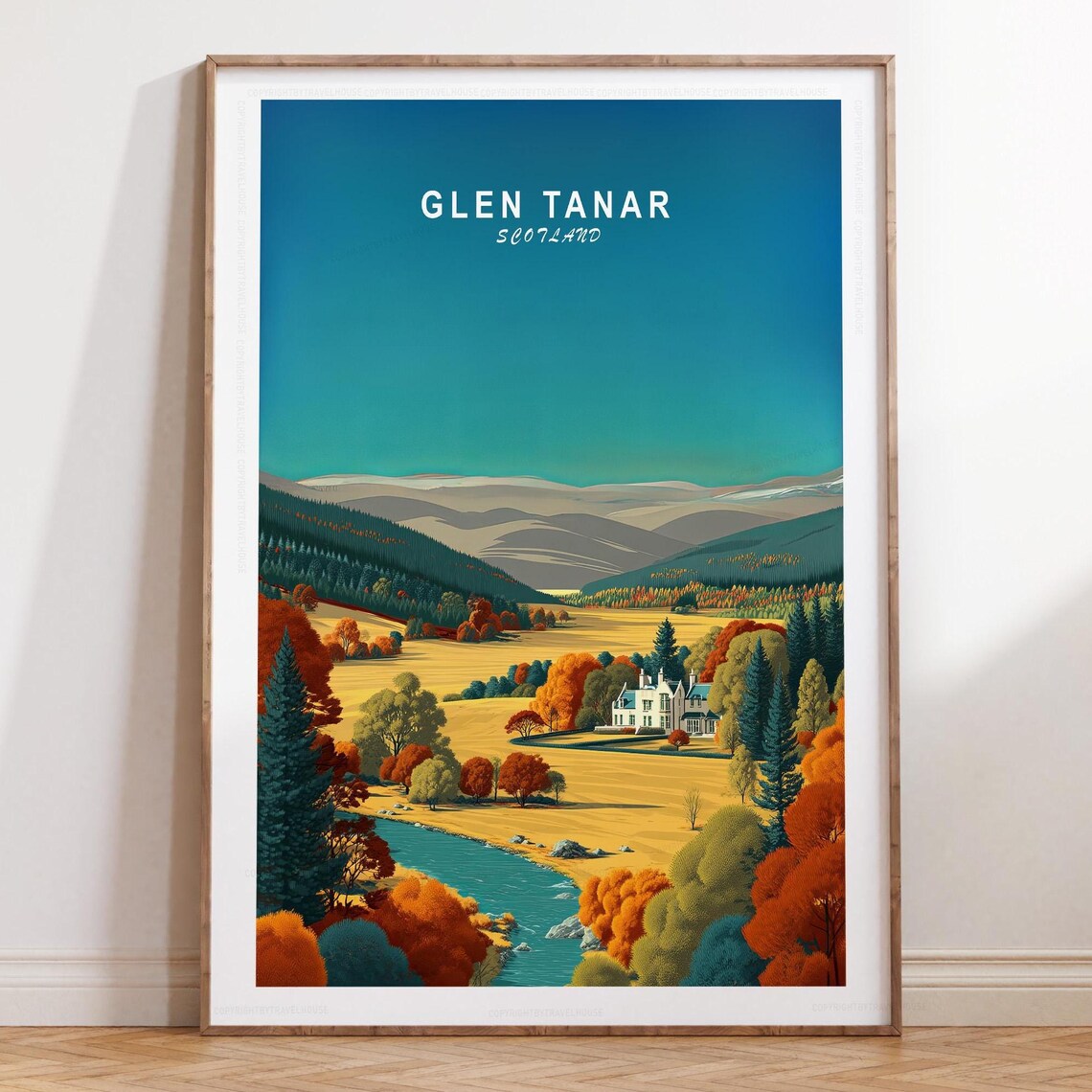 Glen Tanar Scotland Golden Autumn Valley Vintage Travel Art Poster