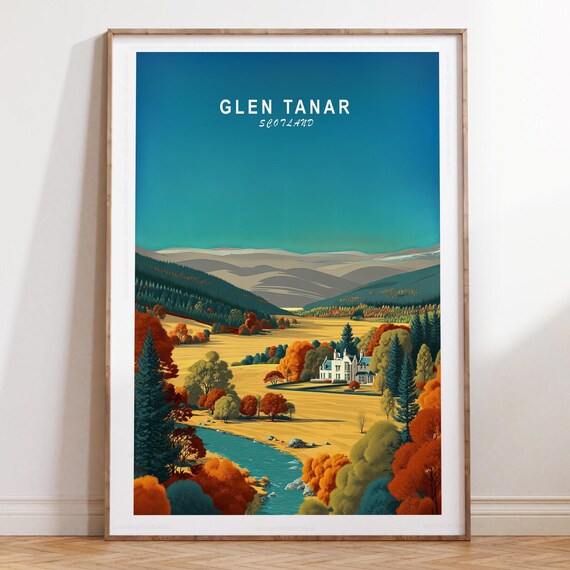 Glen Tanar Scotland Golden Autumn Valley Vintage Travel Art Poster
