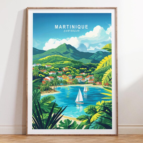 Martinique Caribbean Tropical Bay Sailboats Travel Art Poster