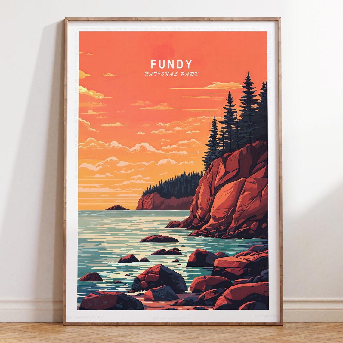 Fundy National Park Rocky Coast Fiery Orange Sky Canada Poster