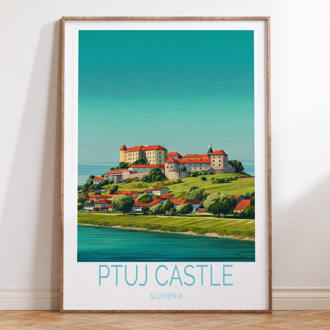 Ptuj Castle Slovenia Hilltop Castle River Landscape Travel Poster
