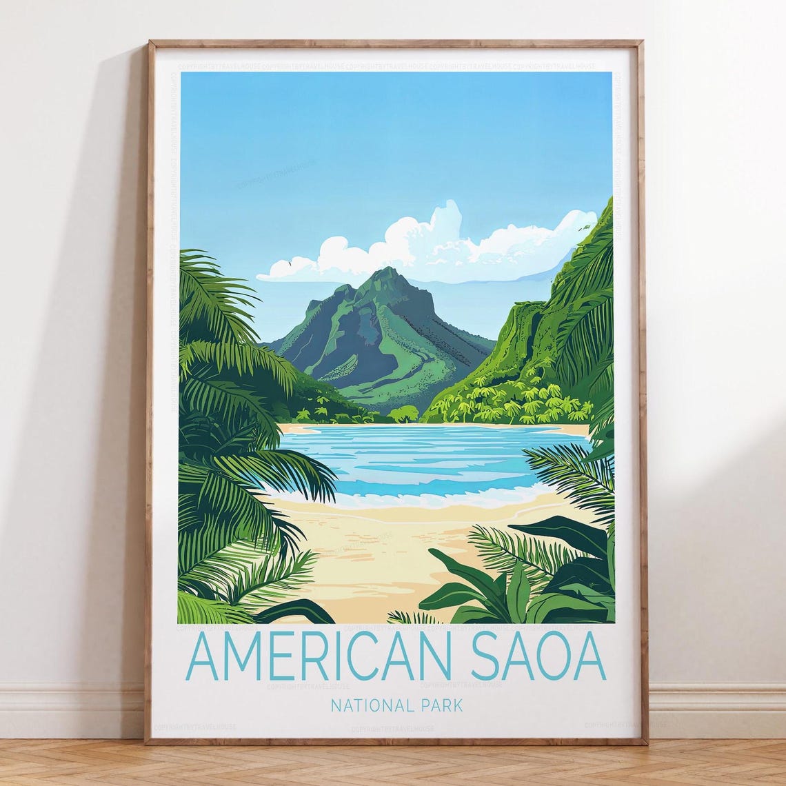 American Samoa Tropical Beach Lagoon Palm Fronds Paradise Poster