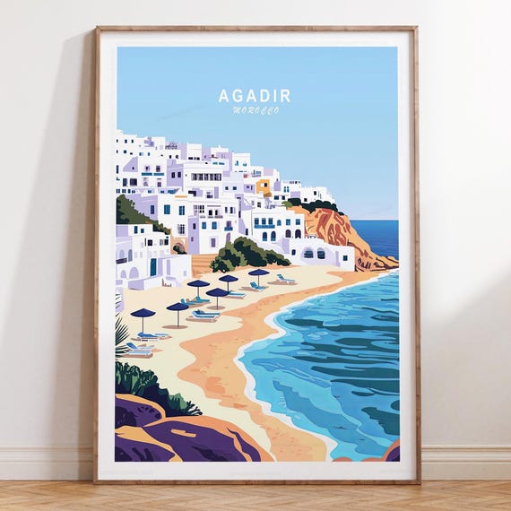 Agadir Travel Print Morocco Poster Wall Art Minimalist Wedding Gifts