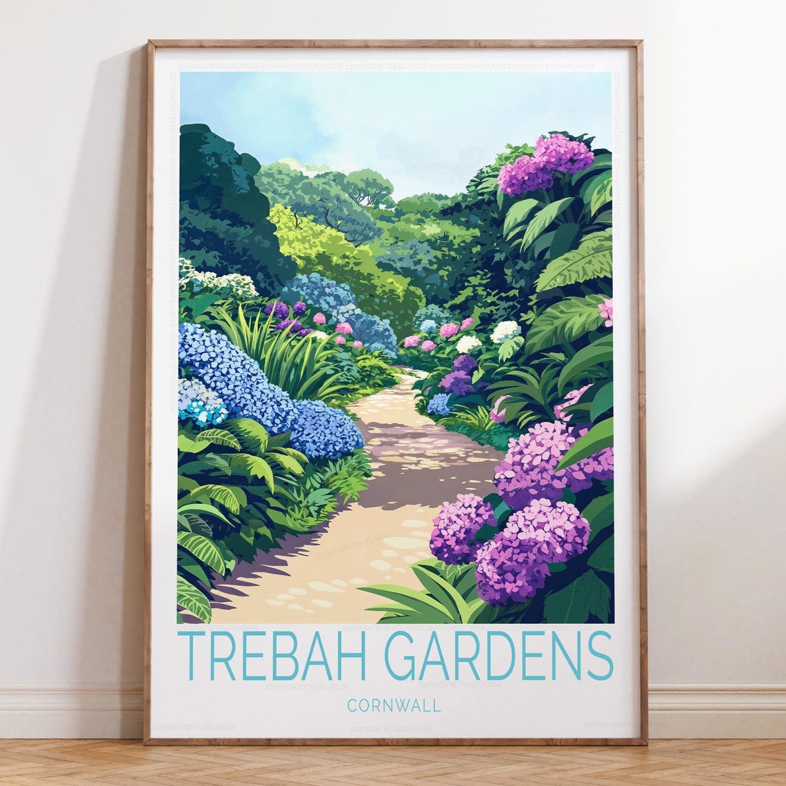 Trebah Gardens Cornwall Flower Trail Garden Path Travel Poster Artwork