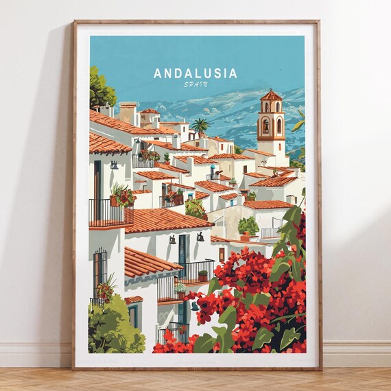 Andalusia Spain Hillside Pueblo Blanco Red Roofs View Poster