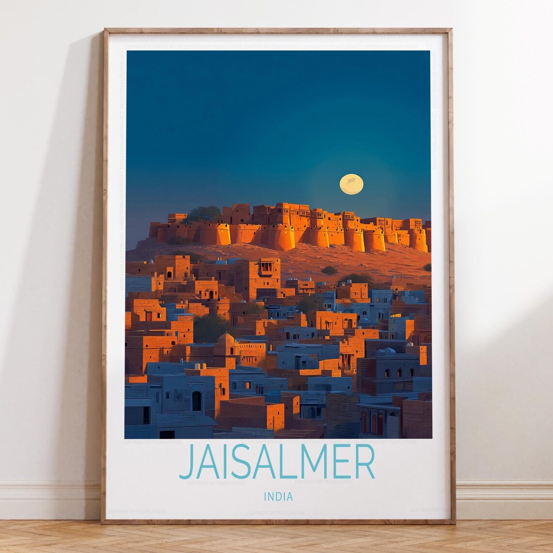 Jaisalmer India Fort Night Sky Moon Golden City Wall Travel Poster