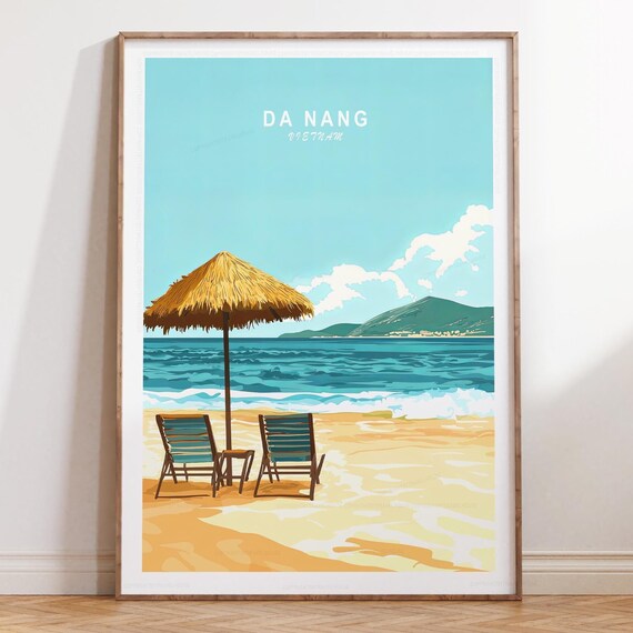 Da Nang Vietnam Minimalist Beach Umbrella Left Travel Wall Poster