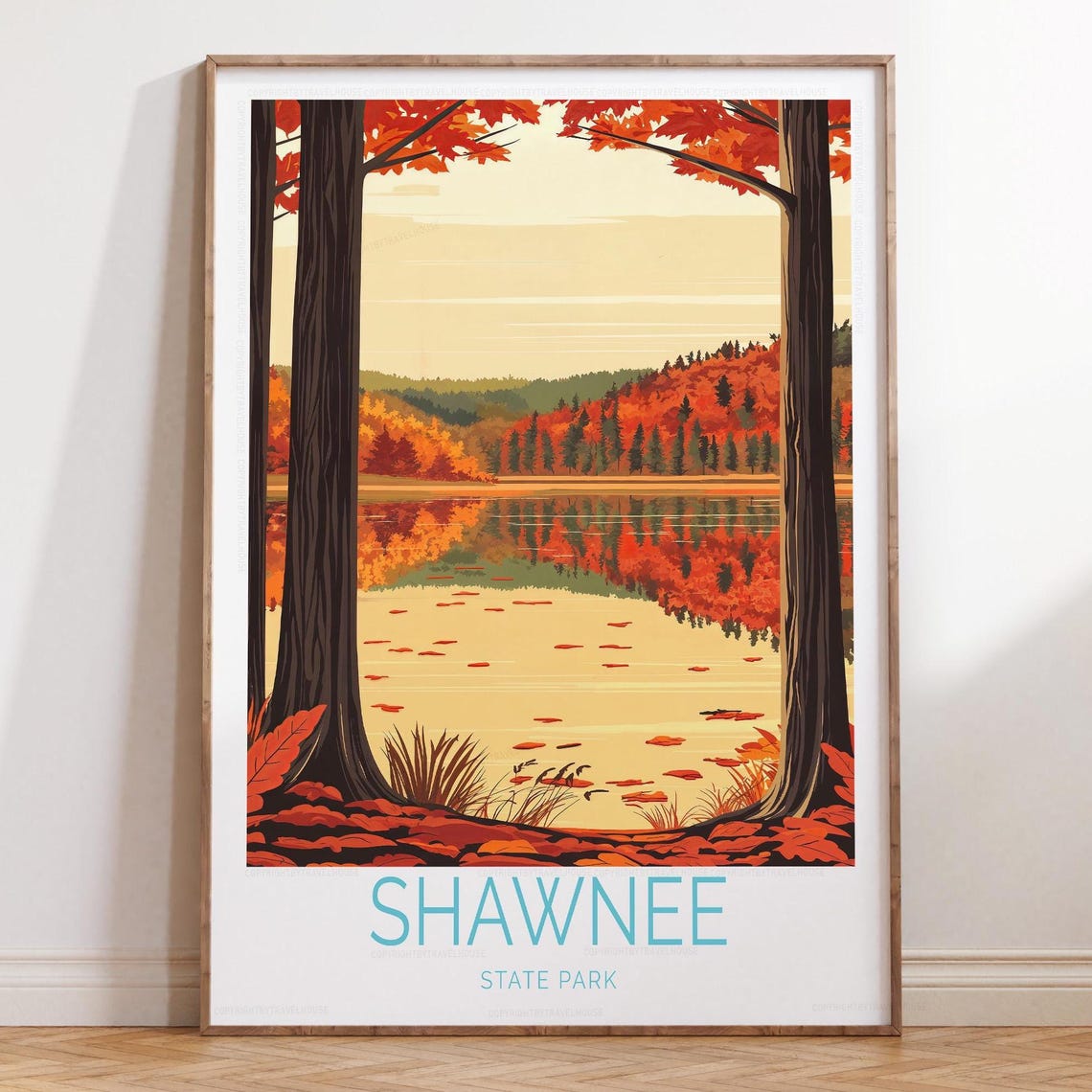 Shawnee State Park Autumn Lake Reflection Fall Travel Poster