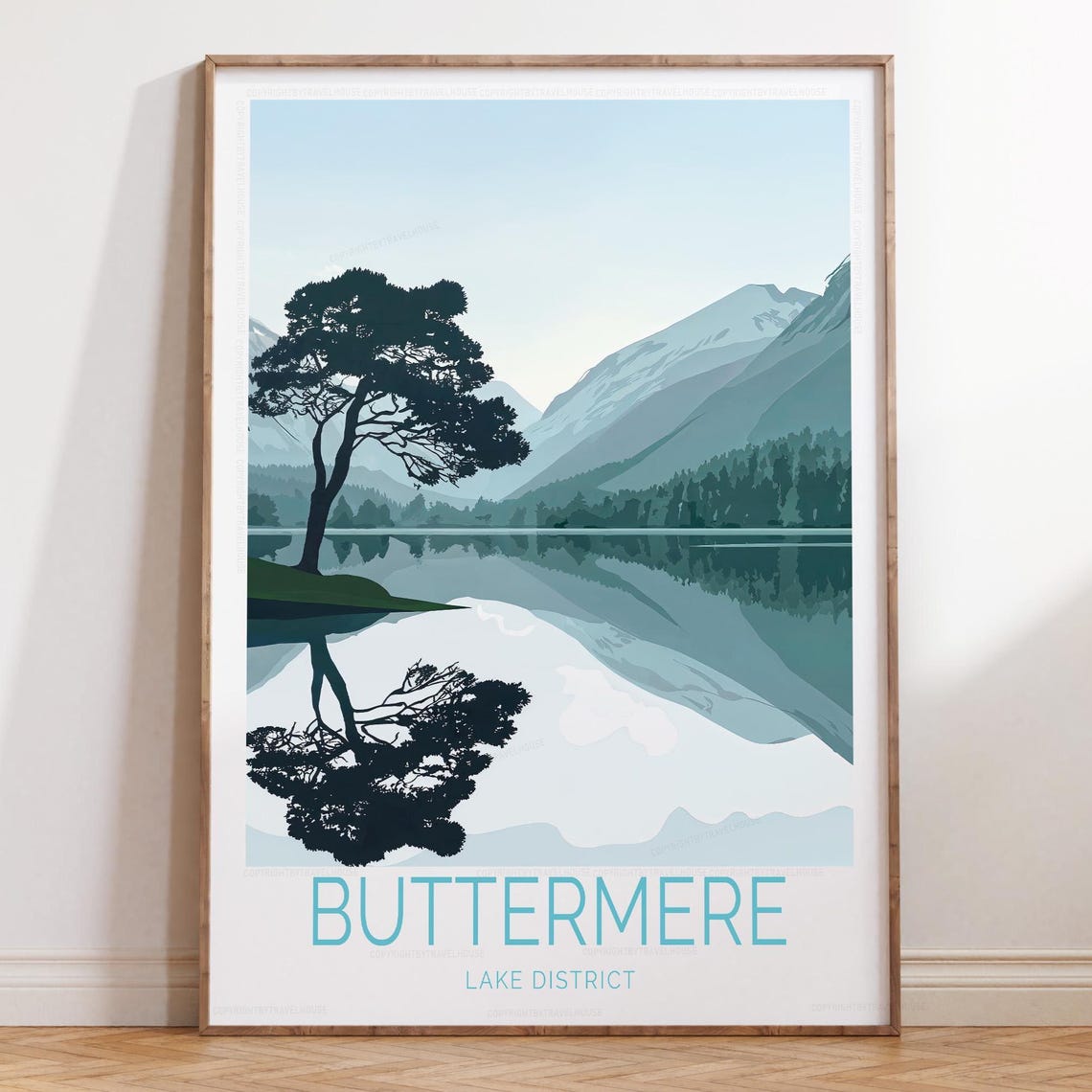 Buttermere Lake District Lone Tree Lake Reflection Travel Poster