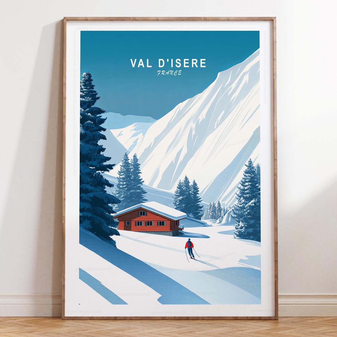 Val d'Isere France Alpine Skier Mountain Minimalist Travel Poster