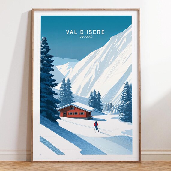 Val d'Isere France Alpine Skier Mountain Minimalist Travel Poster