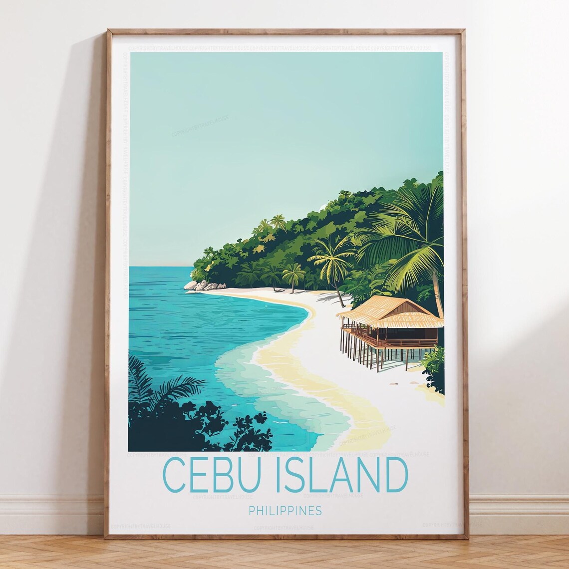 Cebu Island Philippines Tropical Turquoise Beach Cove Travel Poster
