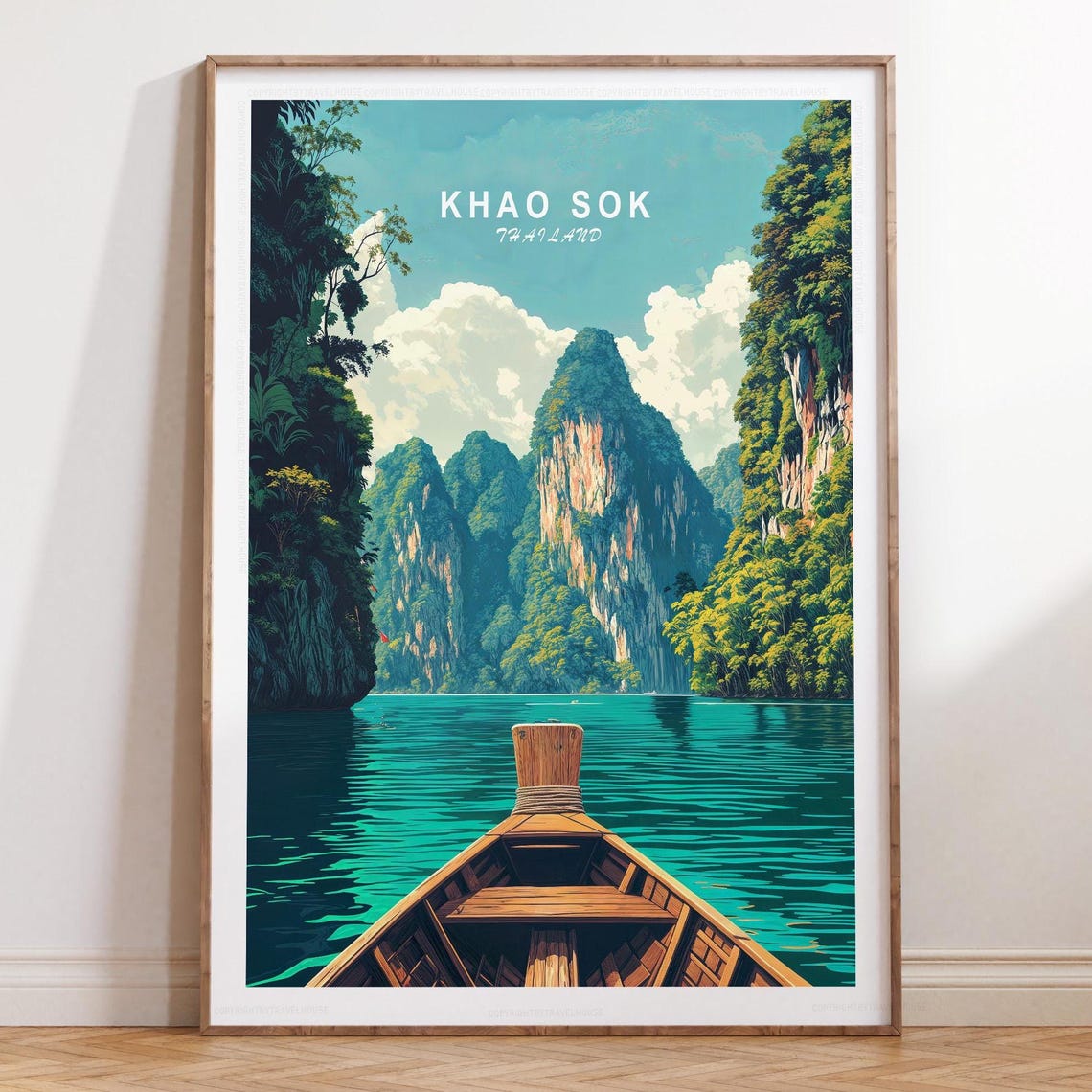 Khao Sok Thailand Longtail Boat Limestone Cliffs Travel Poster